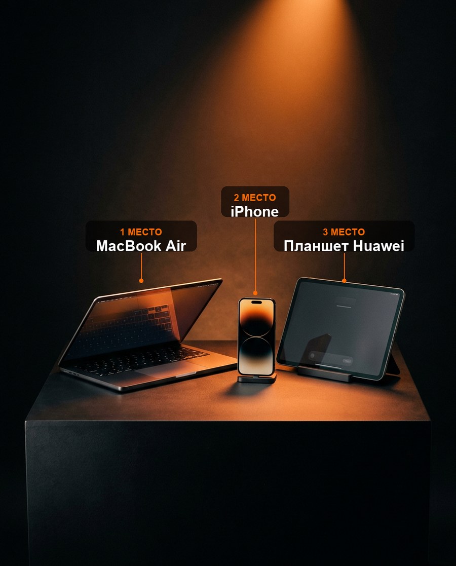 Призы Trading Party: MacBook Air за 1 место, iPhone за 2 место, планшет Huawei за 3 место